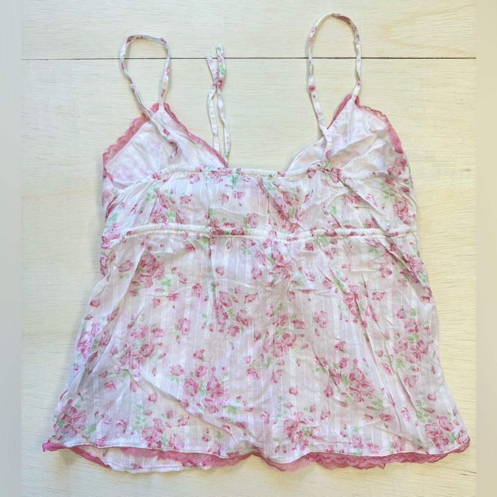 VTG F21 “Twenty one” Pink Floral Rose Lace Babydoll Cami Top 100% Cotton Size L - Picture 4 of 6